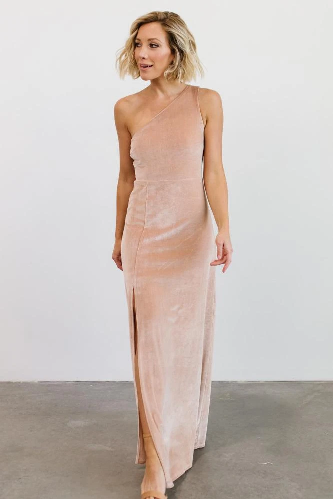 BB Custom Tatiana Velvet One Shoulder Maxi Dress | Champagne Dresses 8 BB Custom Tatiana Velvet One Shoulder Maxi Dress | Champagne Dresses