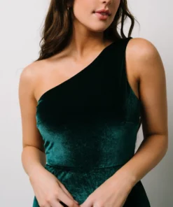 BB Custom Tatiana Velvet One Shoulder Maxi Dress | Emerald Dresses