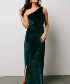BB Custom Tatiana Velvet One Shoulder Maxi Dress | Emerald Dresses