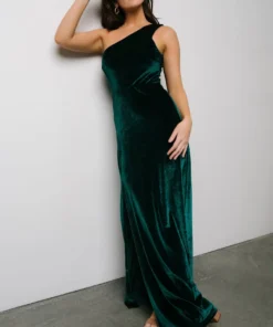 BB Custom Tatiana Velvet One Shoulder Maxi Dress | Emerald Dresses