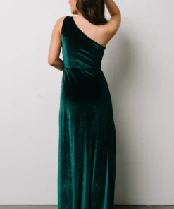 BB Custom Tatiana Velvet One Shoulder Maxi Dress | Emerald Dresses