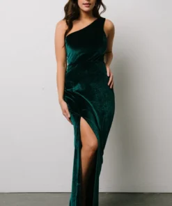 BB Custom Tatiana Velvet One Shoulder Maxi Dress | Emerald Dresses