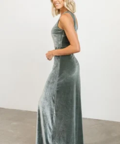 BB Custom Dresses Tatiana Velvet One Shoulder Maxi Dress | Eucalyptus 18 BB Custom Dresses Tatiana Velvet One Shoulder Maxi Dress | Eucalyptus