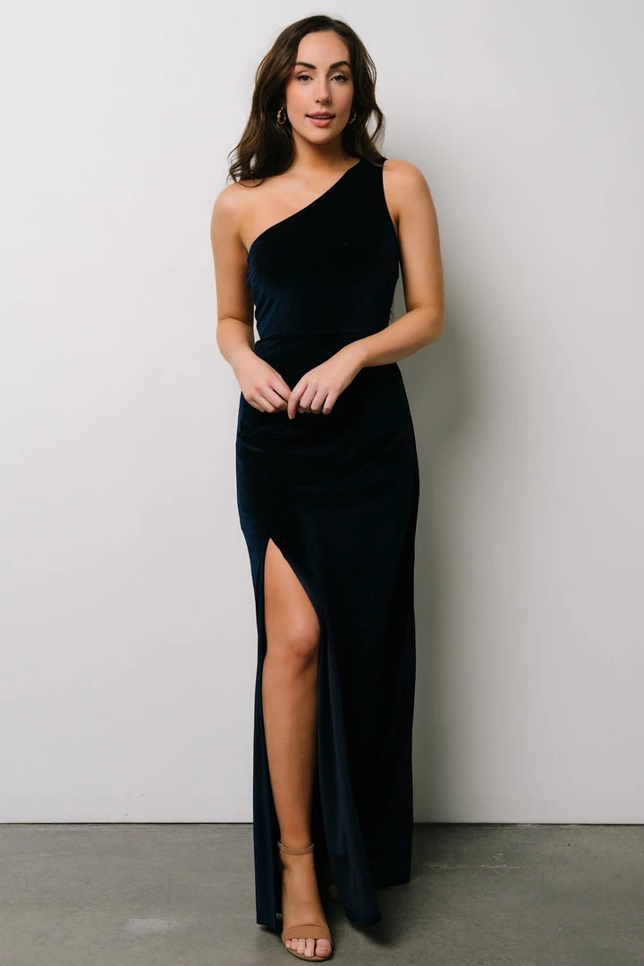 BB Custom Tatiana Velvet One Shoulder Maxi Dress | Navy Dresses 2 BB Custom Tatiana Velvet One Shoulder Maxi Dress | Navy Dresses