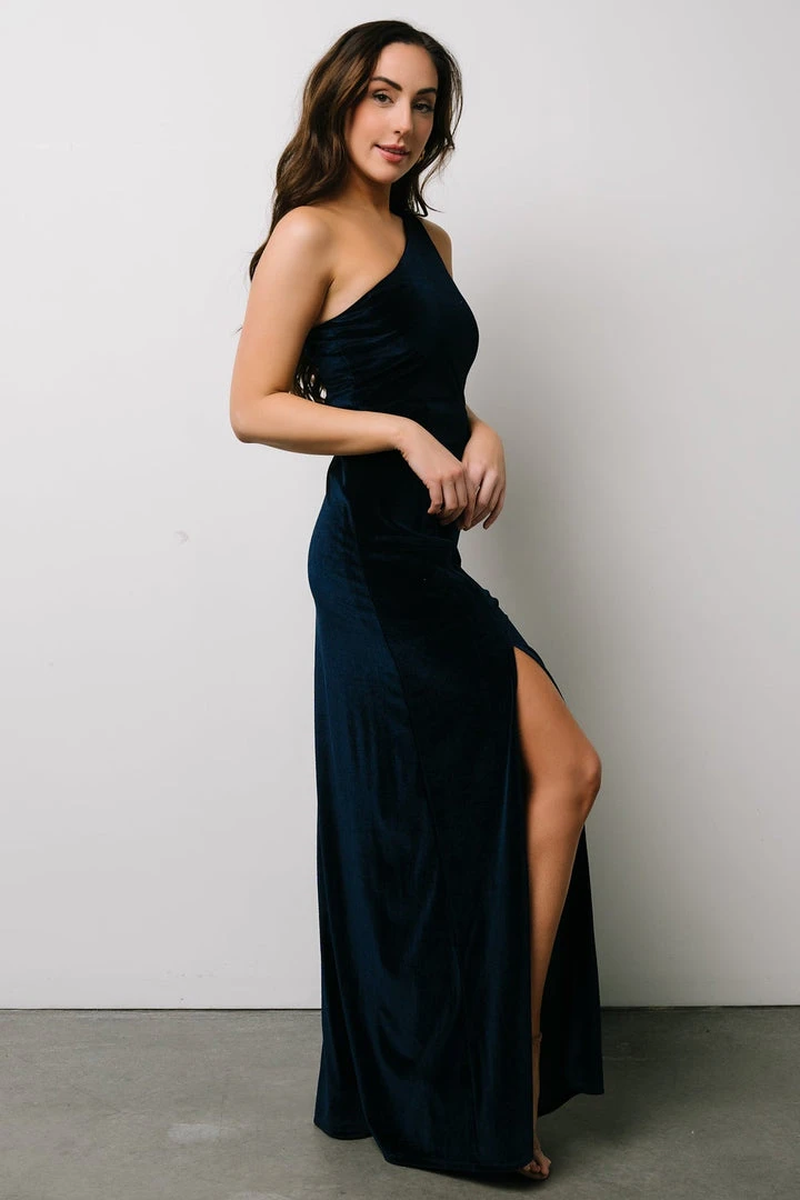 BB Custom Tatiana Velvet One Shoulder Maxi Dress | Navy Dresses 3 BB Custom Tatiana Velvet One Shoulder Maxi Dress | Navy Dresses