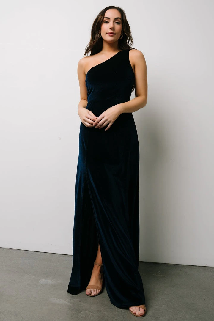BB Custom Tatiana Velvet One Shoulder Maxi Dress | Navy Dresses 8 BB Custom Tatiana Velvet One Shoulder Maxi Dress | Navy Dresses
