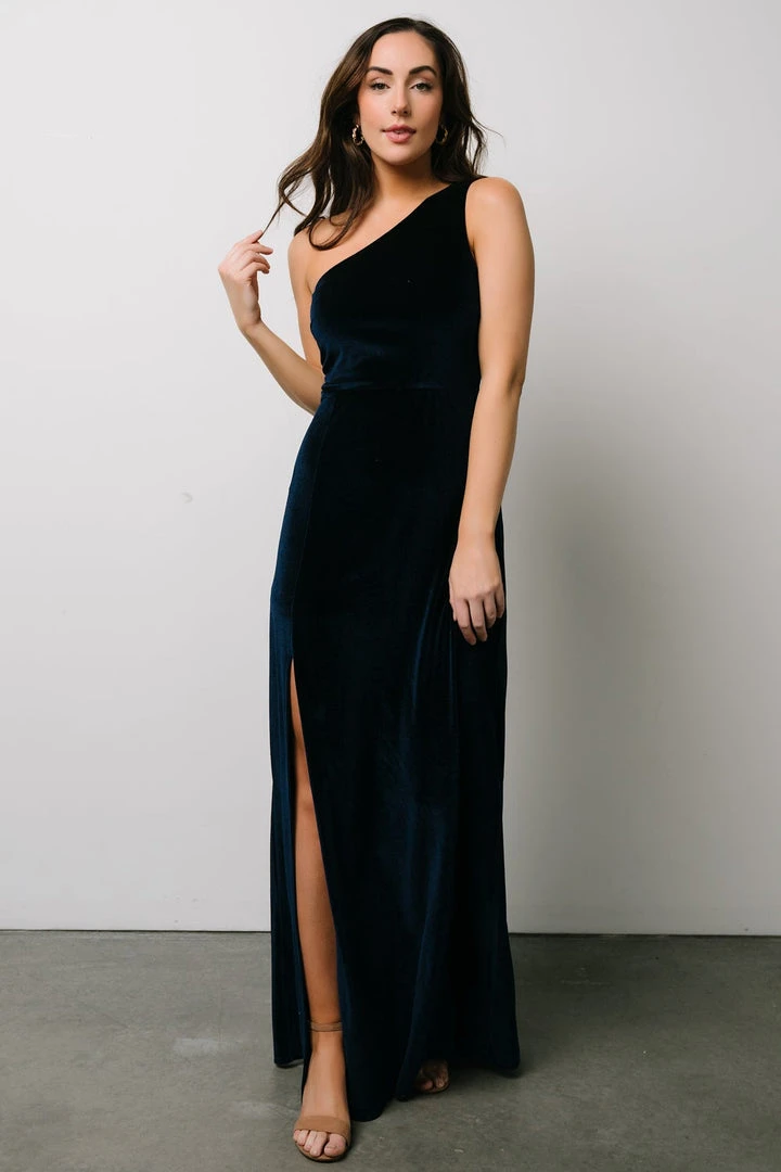 BB Custom Tatiana Velvet One Shoulder Maxi Dress | Navy Dresses 1 BB Custom Tatiana Velvet One Shoulder Maxi Dress | Navy Dresses
