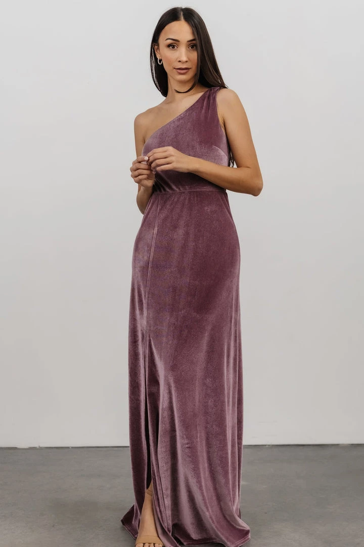 BB Custom Tatiana Velvet One Shoulder Maxi Dress | Orchid 10 BB Custom Tatiana Velvet One Shoulder Maxi Dress | Orchid