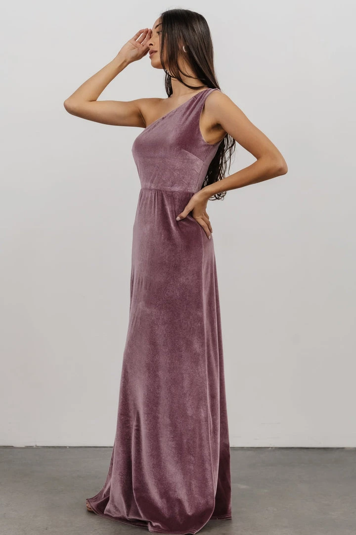 BB Custom Tatiana Velvet One Shoulder Maxi Dress | Orchid 3 BB Custom Tatiana Velvet One Shoulder Maxi Dress | Orchid