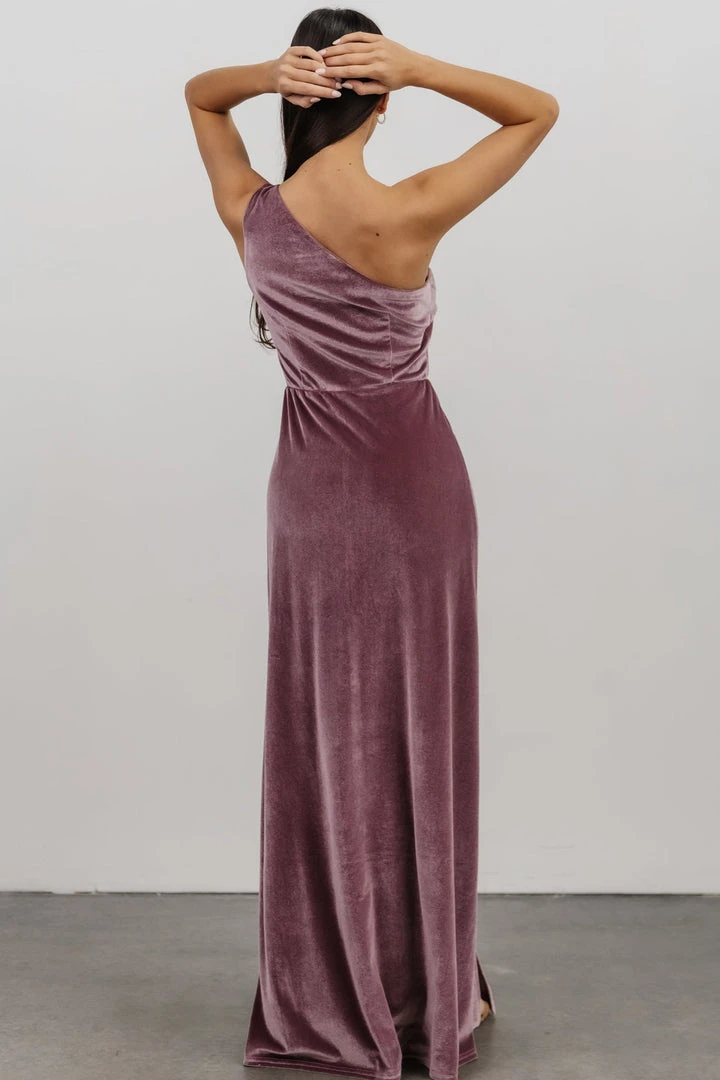 BB Custom Tatiana Velvet One Shoulder Maxi Dress | Orchid 4 BB Custom Tatiana Velvet One Shoulder Maxi Dress | Orchid