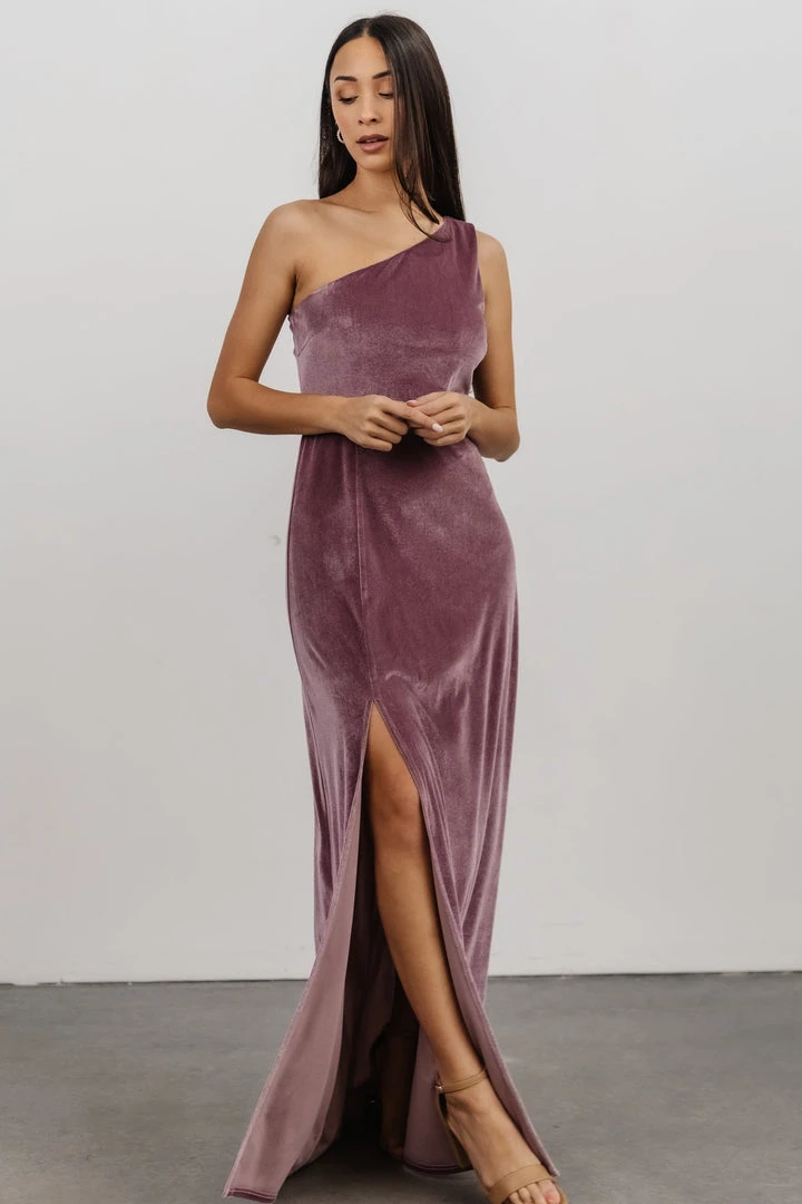 BB Custom Tatiana Velvet One Shoulder Maxi Dress | Orchid 2 BB Custom Tatiana Velvet One Shoulder Maxi Dress | Orchid