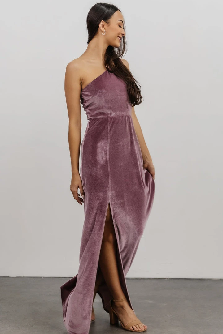 BB Custom Tatiana Velvet One Shoulder Maxi Dress | Orchid 8 BB Custom Tatiana Velvet One Shoulder Maxi Dress | Orchid