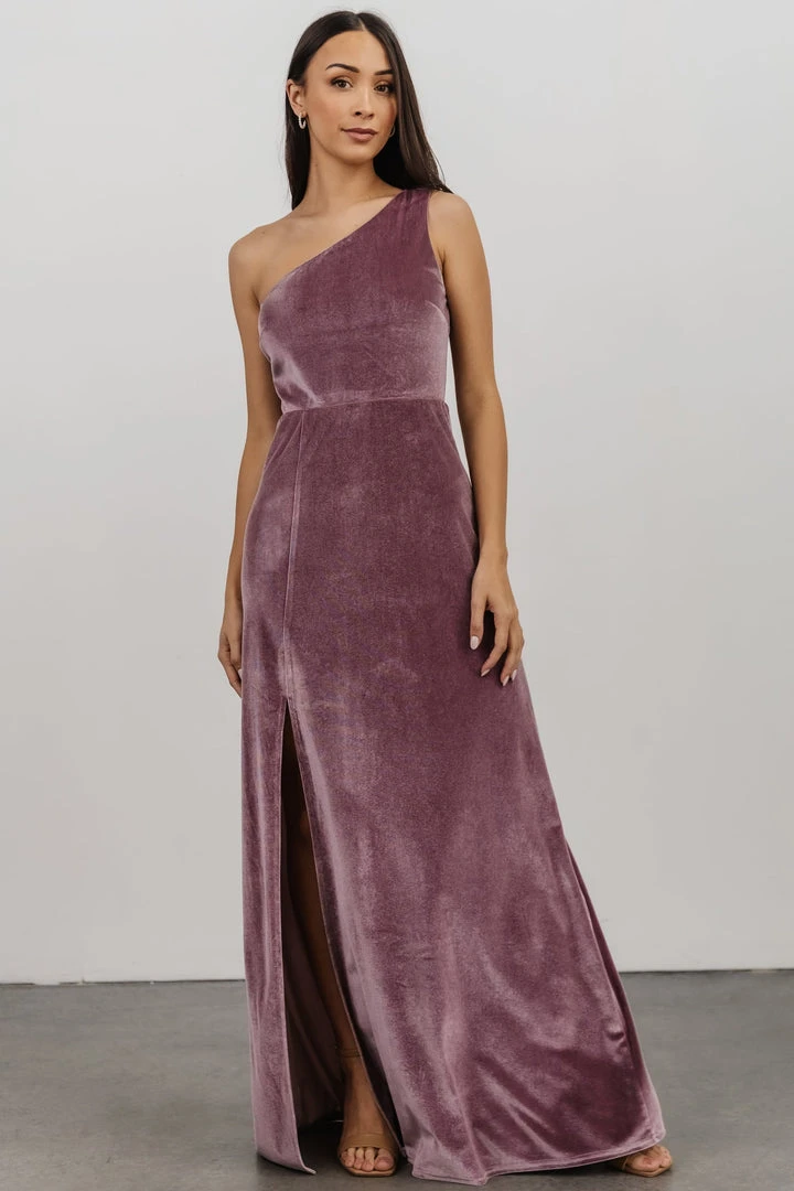 BB Custom Tatiana Velvet One Shoulder Maxi Dress | Orchid 9 BB Custom Tatiana Velvet One Shoulder Maxi Dress | Orchid