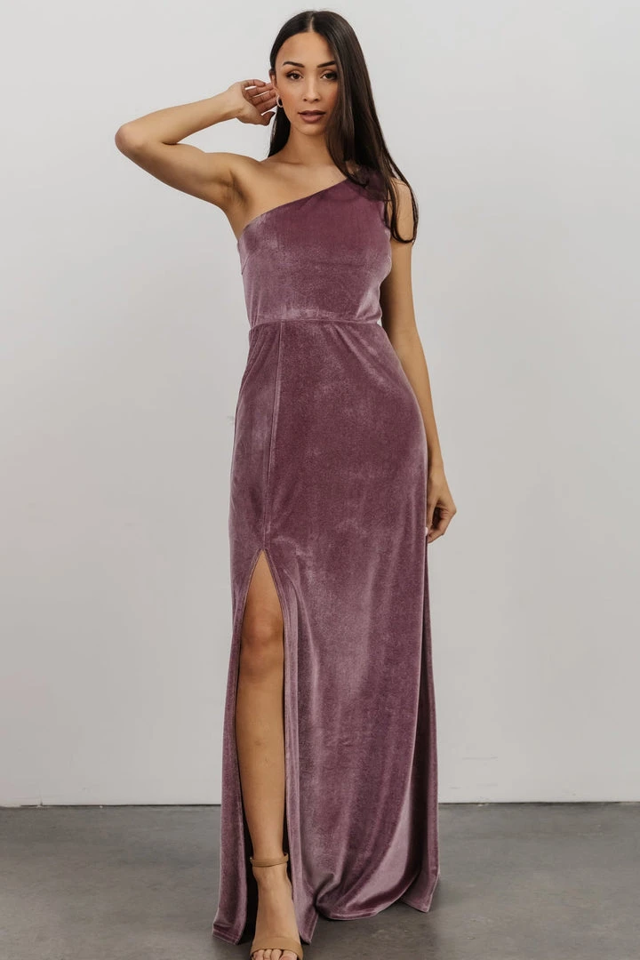 BB Custom Tatiana Velvet One Shoulder Maxi Dress | Orchid 1 BB Custom Tatiana Velvet One Shoulder Maxi Dress | Orchid