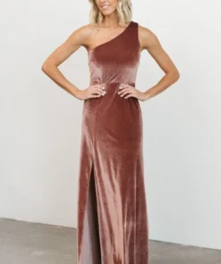 BB Custom Tatiana Velvet One Shoulder Maxi Dress | Rose