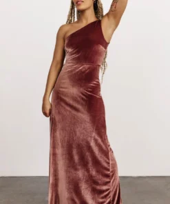 BB Custom Tatiana Velvet One Shoulder Maxi Dress | Rose