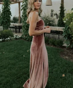 BB Custom Tatiana Velvet One Shoulder Maxi Dress | Rose