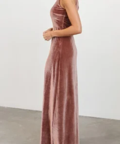 BB Custom Tatiana Velvet One Shoulder Maxi Dress | Rose