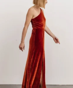 BB Custom Dresses Tatiana Velvet One Shoulder Maxi Dress | Rust 13 BB Custom Dresses Tatiana Velvet One Shoulder Maxi Dress | Rust