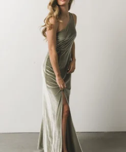 BB Custom Tatiana Velvet One Shoulder Maxi Dress | Sage Dresses