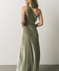 BB Custom Tatiana Velvet One Shoulder Maxi Dress | Sage Dresses
