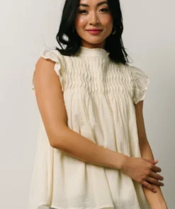 IL Tops Tayler Mock Neck Blouse | Cream