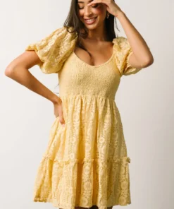 FT Terry Puff Sleeve Mini Dress | Yellow