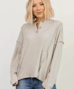 LUM Thayne Henley Long Sleeve Shirt | Light Gray Tops