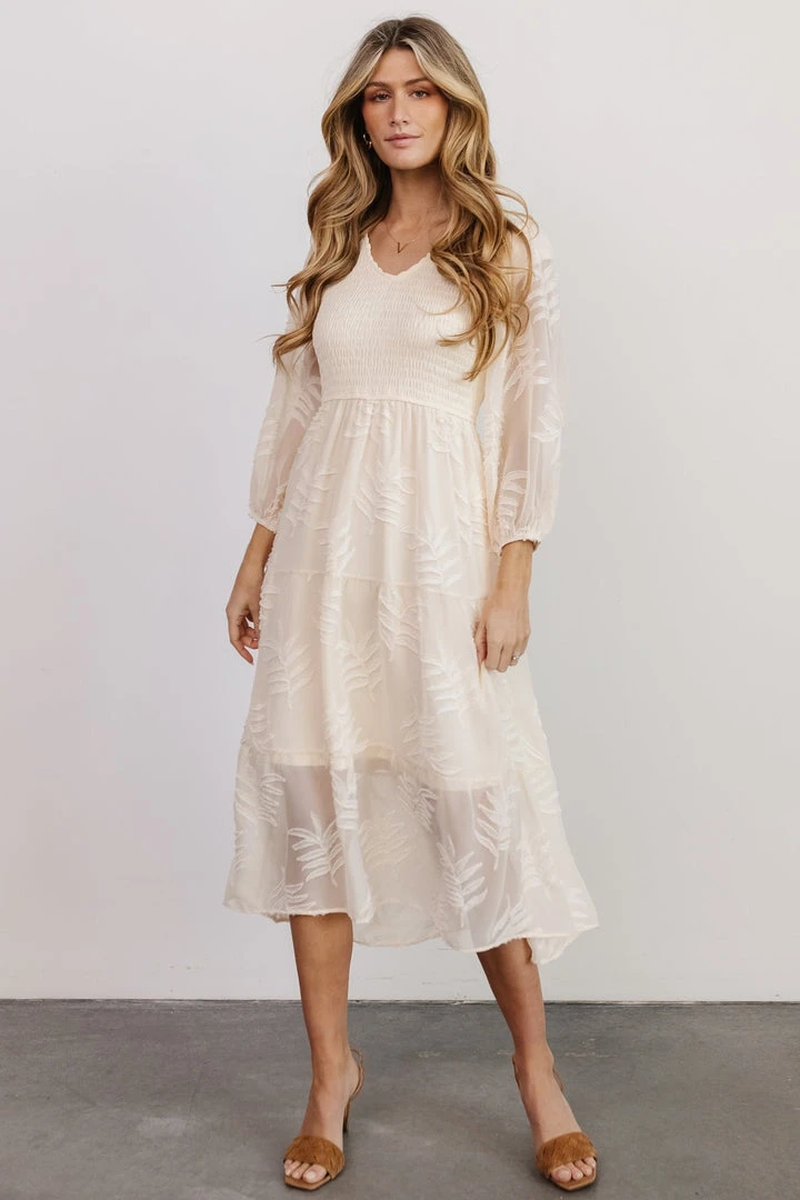POL Tommi Smocked Midi Dress | Vintage Cream 1 POL Tommi Smocked Midi Dress | Vintage Cream
