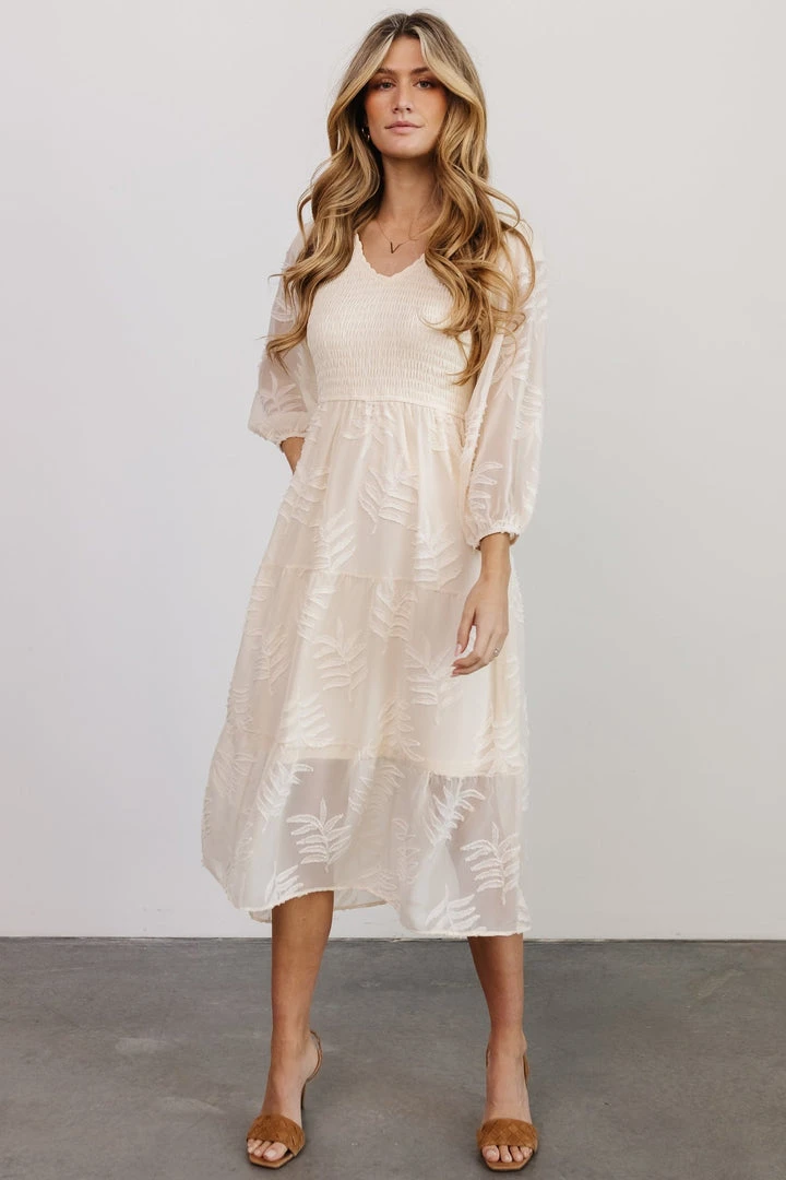 POL Tommi Smocked Midi Dress | Vintage Cream 6 POL Tommi Smocked Midi Dress | Vintage Cream