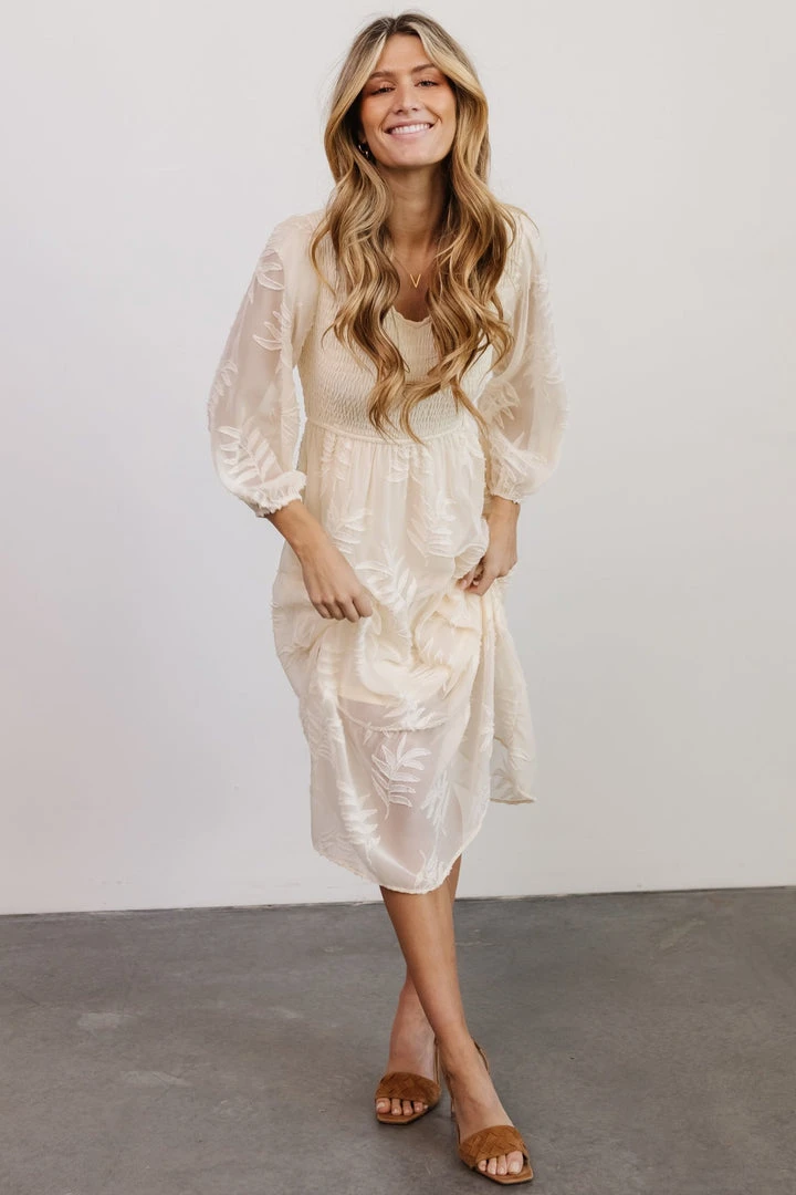 POL Tommi Smocked Midi Dress | Vintage Cream 3 POL Tommi Smocked Midi Dress | Vintage Cream