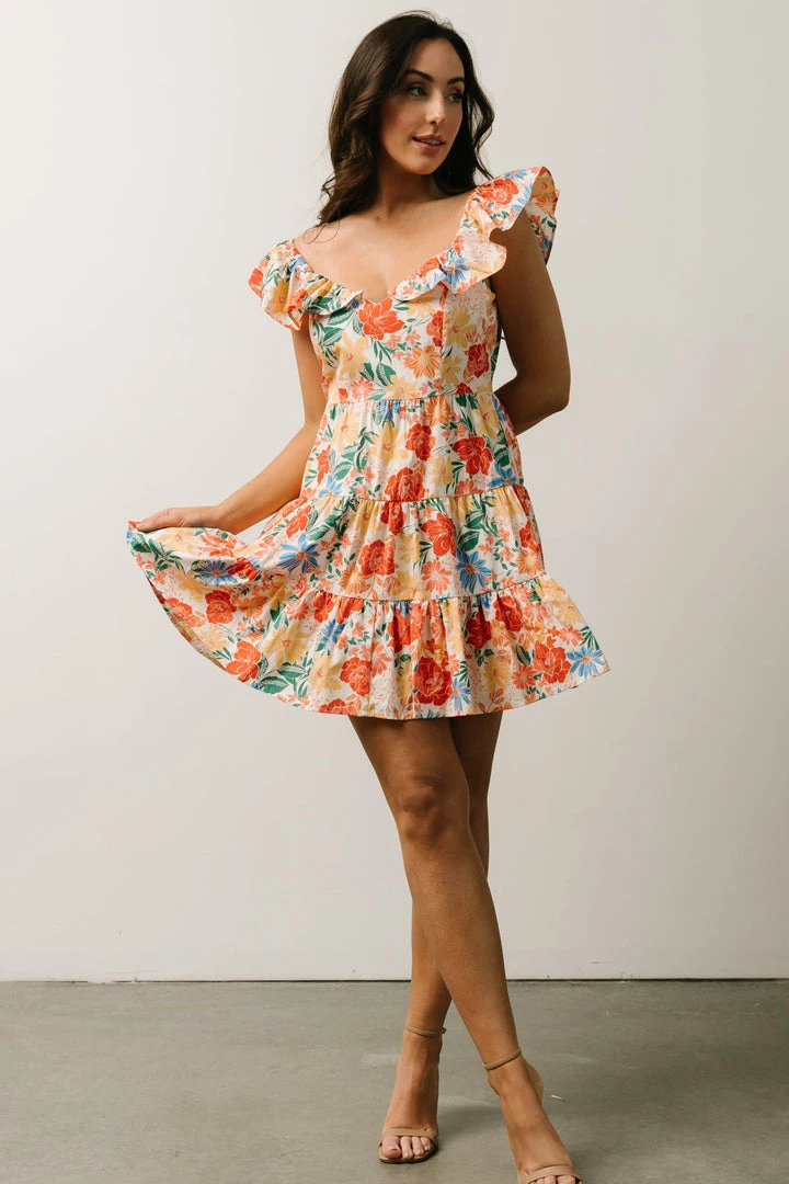 SL Dresses Tonya Ruffle Mini Dress | Orange Multi Floral 1 SL Dresses Tonya Ruffle Mini Dress | Orange Multi Floral