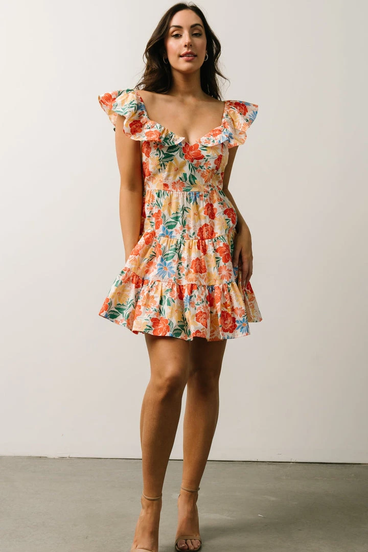 SL Dresses Tonya Ruffle Mini Dress | Orange Multi Floral 6 SL Dresses Tonya Ruffle Mini Dress | Orange Multi Floral