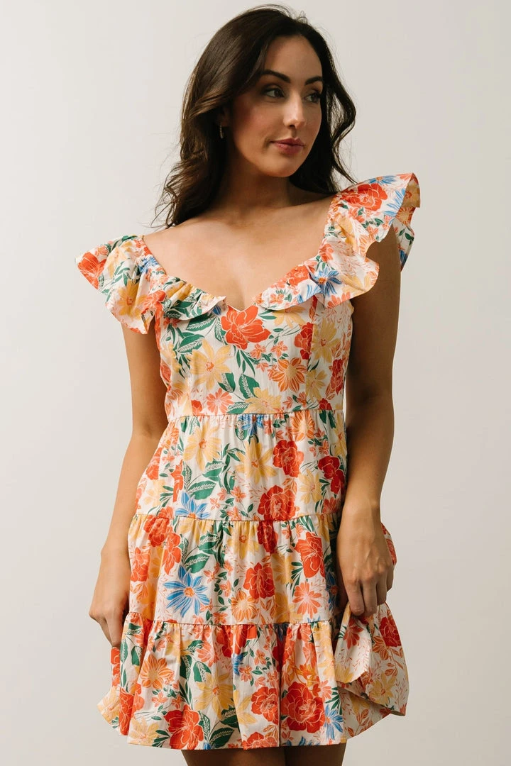 SL Dresses Tonya Ruffle Mini Dress | Orange Multi Floral 4 SL Dresses Tonya Ruffle Mini Dress | Orange Multi Floral
