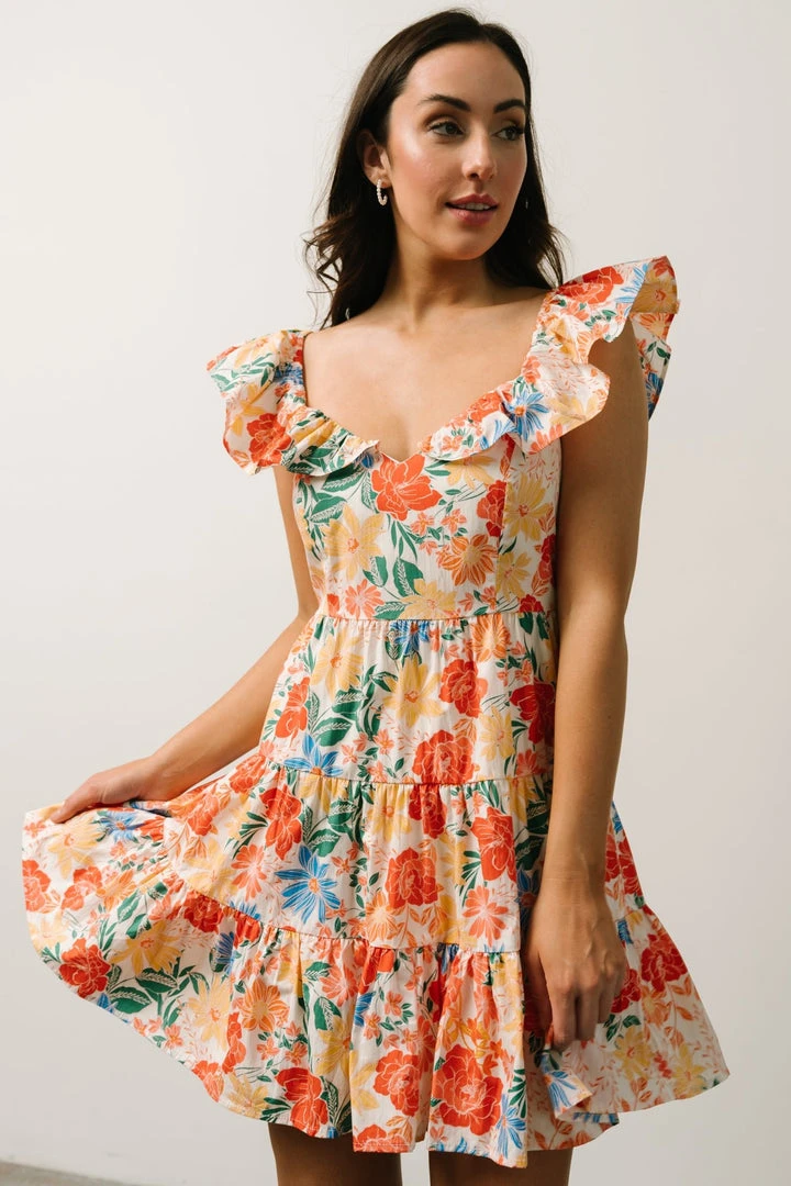 SL Dresses Tonya Ruffle Mini Dress | Orange Multi Floral 8 SL Dresses Tonya Ruffle Mini Dress | Orange Multi Floral