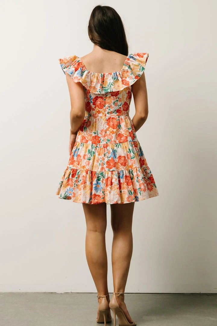 SL Dresses Tonya Ruffle Mini Dress | Orange Multi Floral 3 SL Dresses Tonya Ruffle Mini Dress | Orange Multi Floral