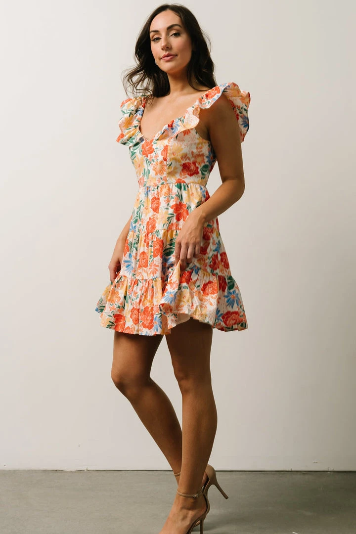 SL Dresses Tonya Ruffle Mini Dress | Orange Multi Floral 5 SL Dresses Tonya Ruffle Mini Dress | Orange Multi Floral