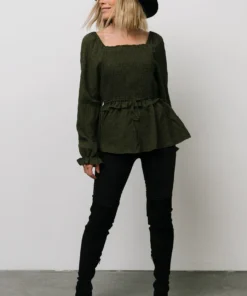 HAY Tops Trey Smocked Top | Olive