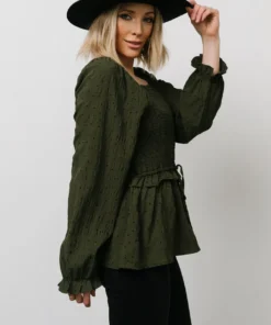 HAY Tops Trey Smocked Top | Olive