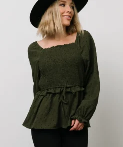 HAY Tops Trey Smocked Top | Olive