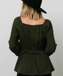 HAY Tops Trey Smocked Top | Olive