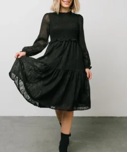 HAY Trinity Smocked Dotted Midi Dress | Black Dresses