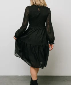 HAY Trinity Smocked Dotted Midi Dress | Black Dresses