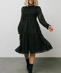 HAY Trinity Smocked Dotted Midi Dress | Black Dresses