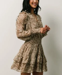 DF Ultima Mini Dress | Taupe Leopard Print