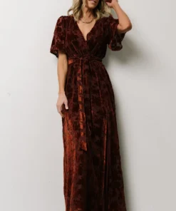 BB Custom Dresses Uma Velvet Maxi Dress | Copper Floral