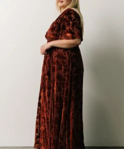 BB Custom Dresses Uma Velvet Maxi Dress | Copper Floral
