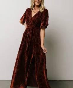 BB Custom Dresses Uma Velvet Maxi Dress | Copper Floral