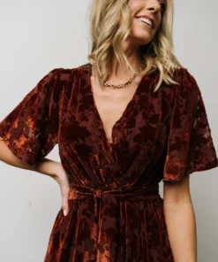 BB Custom Dresses Uma Velvet Maxi Dress | Copper Floral
