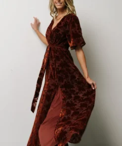 BB Custom Dresses Uma Velvet Maxi Dress | Copper Floral